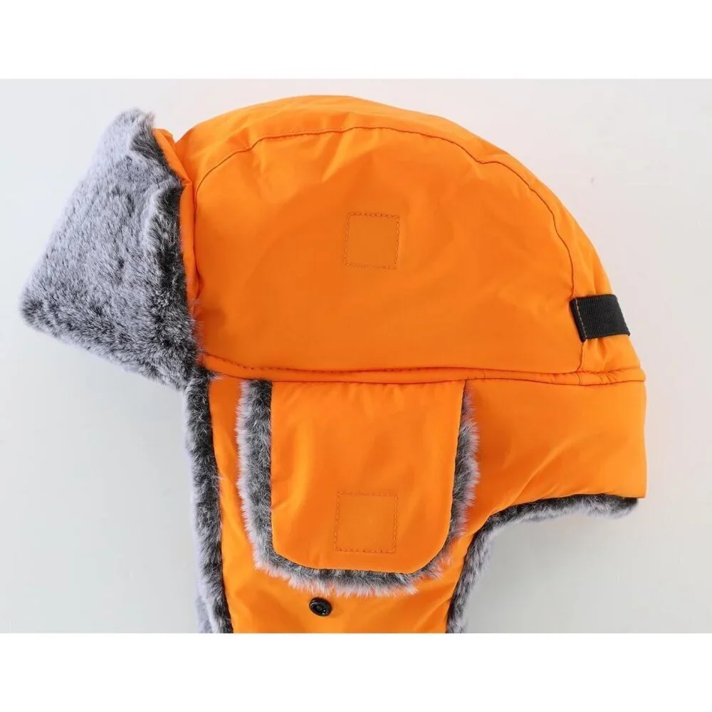 Men's Orange Trapper Hat Faux Fur Trooper Hunting Cap with Face Mask